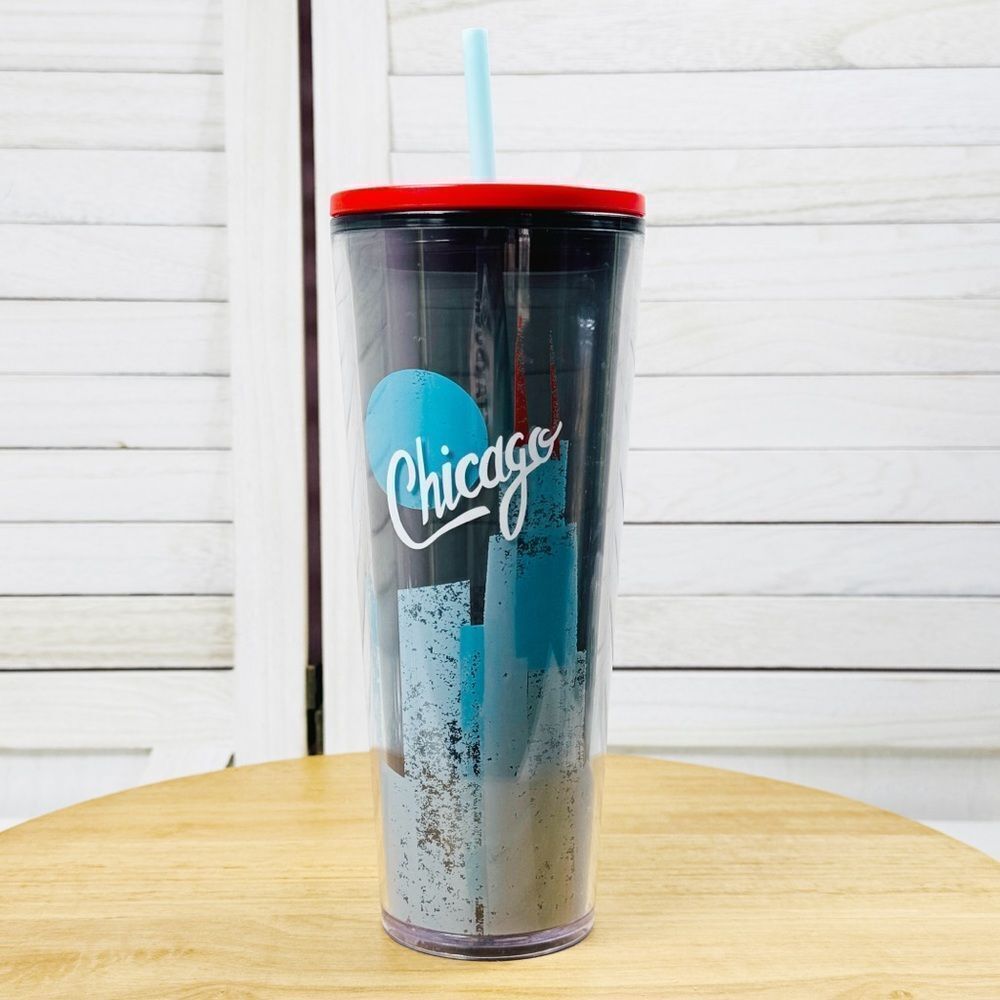 Starbucks Chicago Skyline Acrylic‎ Tumbler with Straw 24oz Venti